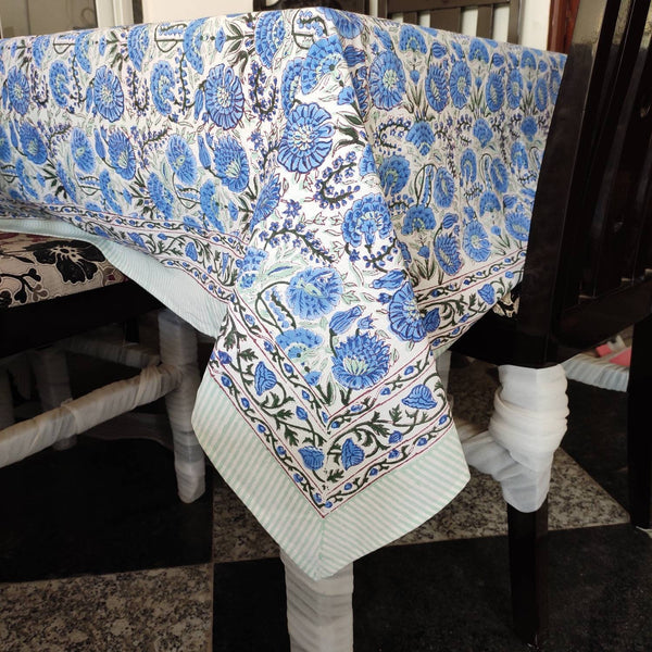 Indian Block Print tablecloth, Floral Cotton Table Cover, Table Cloth Runner Mats Napkins Set , Farmhouse Tablecloth , Gift For New Home