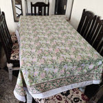 Green Wedding Block Print Tablecloth, Indian Block Print Rectangular Tablecloth, Seater Tablecloth, Floral Cotton Dinning Table Cloth