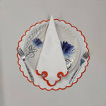 White linen cloth scallop embroidered napkins + Mat set trim piping for table decor size set housewarming gift