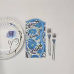 Light Blue Flower Cotton Napkins, Cloth Piping Napkins, Fabric Napkins, India Block Print Napkins, Cocktail Napkins, 20"x20"- Dinner Napkins