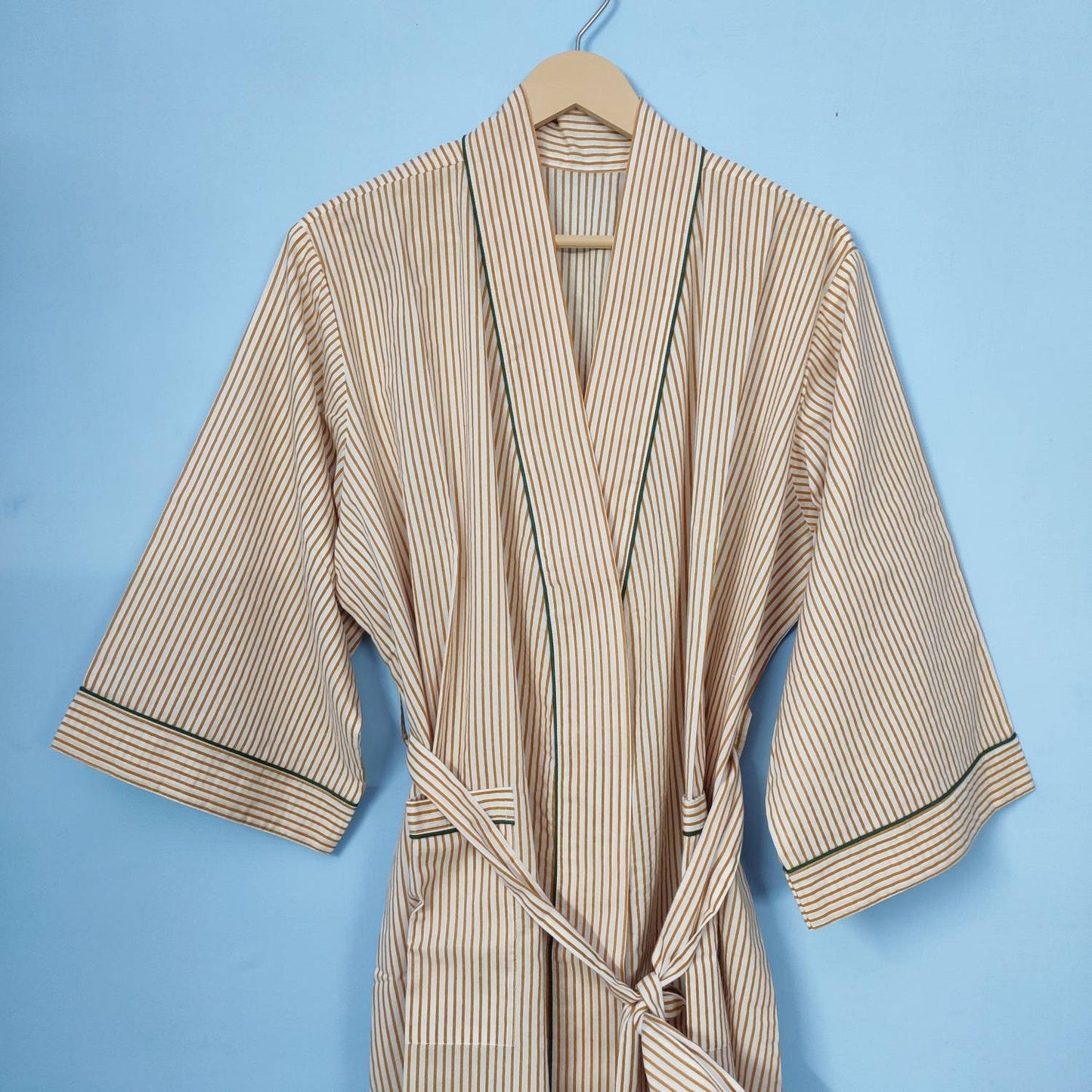 Cotton kimono Robes, Striped print Kimono, Soft and comfortable Bath robes, wrap dress, House Coat Robe