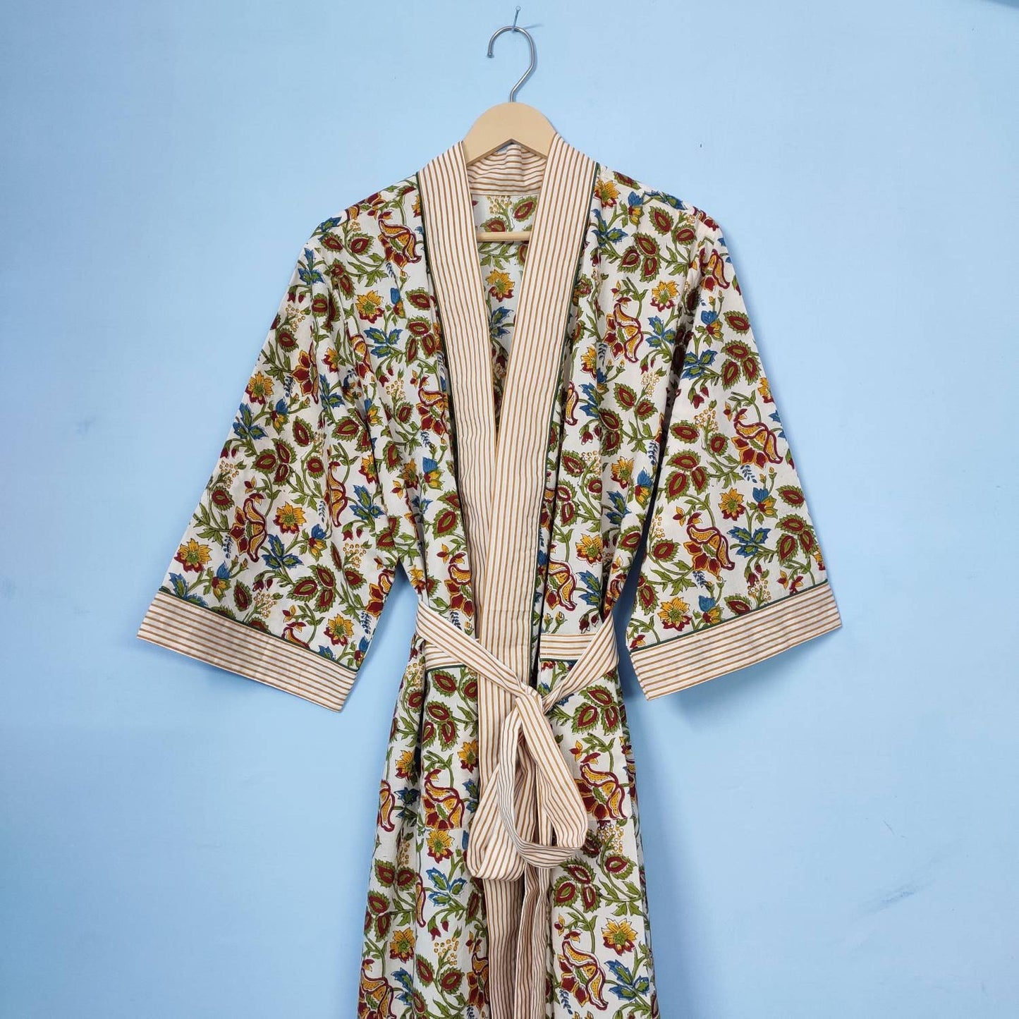 Cotton kimono Robes, Striped print Kimono, Soft and comfortable Bath robes, wrap dress, House Coat Robe