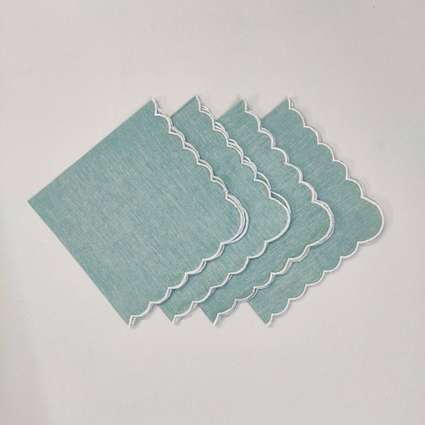 Designer Cotton Napkins with wave lace, Set of 4,Plain Fabric, Sustainable Cloth Napkins