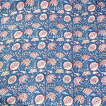Blue Pink Floral 100% Cotton Quilting Fabric by the yard, India Block Print Fabric, fabric for Duvet Covers, Curtains, Dresses