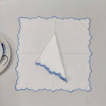 White linen cloth scallop napkins set Wedding napkins for table decor, housewarming gift  18''x18'' size set of 4 embroidered napkins