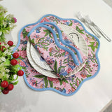 Mat napkins Baby pink Flower Linen Placemats , Block Print fabric table mat easy care, machine washable rustic kitchen housewarming gift