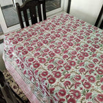 Hand Block Floral Table Cloths & Kitchen Napkin,Cross Stitch Pink, Blue or Taupe Personalize or use as is! Perfect Wedding Gift!