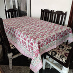 Hand Block Floral Table Cloths & Kitchen Napkin,Cross Stitch Pink, Blue or Taupe Personalize or use as is! Perfect Wedding Gift!