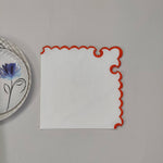 White linen cloth scallop embroidered napkins + Mat set trim piping for table decor size set housewarming gift