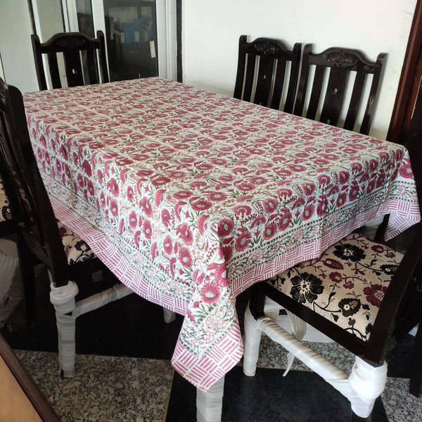 Hand Block Floral Table Cloths & Kitchen Napkin,Cross Stitch Pink, Blue or Taupe Personalize or use as is! Perfect Wedding Gift!