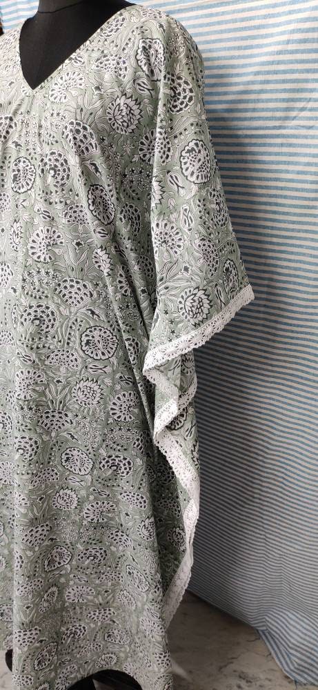Cotton Block printed Kaftan, caftan, Indian Bridesmaids dress, Resort wear,vacation, cruise, pool, party, lounge, home,One size + Maxi Dress