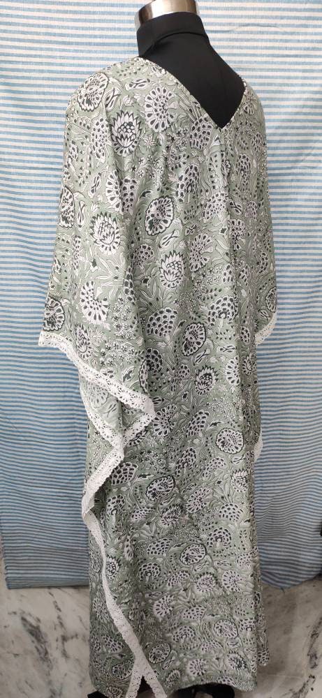 Cotton Block printed Kaftan, caftan, Indian Bridesmaids dress, Resort wear,vacation, cruise, pool, party, lounge, home,One size + Maxi Dress