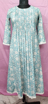 Indian Bridesmaids dress, Long Kurti With Pockets, Gift for her, Gift for Mom, Pleated Top, Summer Dress with Lace, India Block Print Top