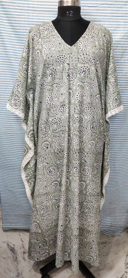Cotton Block printed Kaftan, caftan, Indian Bridesmaids dress, Resort wear,vacation, cruise, pool, party, lounge, home,One size + Maxi Dress