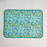 Blue Flower quilted Placemat napkin, 'Block Print' fabric table mat easy care, machine washable rustic kitchen decor dining mat+napkin