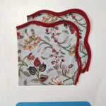 Hand Block Floral Print Pure Cotton Fabric Piping Napkins Set of 4 Cloth Napkin Set, Table Decor fathers day gift