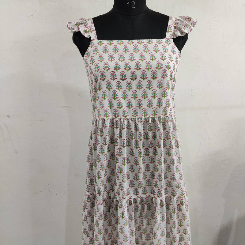 Hand Block Printed Dress, Pink Green Flower Indian Tunics, Hand Printed Dress, Indian Cotton Long Gown, Indian Cotton Dress, Printed Dress