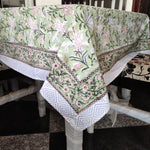 Green Wedding Block Print Tablecloth, Indian Block Print Rectangular Tablecloth, Seater Tablecloth, Floral Cotton Dinning Table Cloth