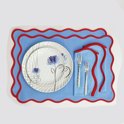 Table mat Scallop Placemats and Napkins light blue ,Table Linens Piping Napkins fathers day gift
