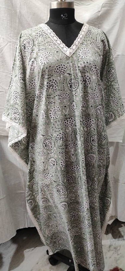 Cotton Block printed Kaftan, caftan, Indian Bridesmaids dress, Resort wear,vacation, cruise, pool, party, lounge, home,One size + Maxi Dress