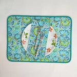 Blue Flower quilted Placemat napkin, 'Block Print' fabric table mat easy care, machine washable rustic kitchen decor dining mat+napkin