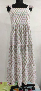 Hand Block Printed Dress, Pink Green Flower Indian Tunics, Hand Printed Dress, Indian Cotton Long Gown, Indian Cotton Dress, Printed Dress