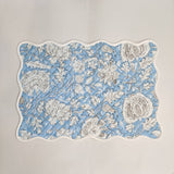 Light blue floral 4 Napkins and 4 Cotton Table quilted wave piped Placemats , Indian Vintage Handmade Floral Hand Block Printed Set