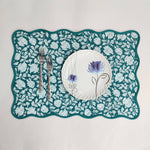 Teal blue floral 4 Napkins and 4 Cotton Table quilted wave piped Placemats , Indian Vintage Handmade Floral Hand Block Printed Set