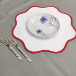 Table Linens PlaceMats White Piping Mats and Cotton round wave scallop cloth cocktail Placemats,fathers day gift
