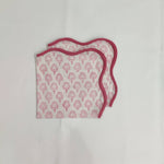 Piping Wave scallop napkin Designer Cotton Napkins, Set of 4, Colourful  Pink Tree on White Fabric, Print by Hand Block,Cloth Napkins gift