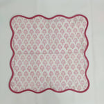 Piping Wave scallop napkin Designer Cotton Napkins, Set of 4, Colourful  Pink Tree on White Fabric, Print by Hand Block,Cloth Napkins gift