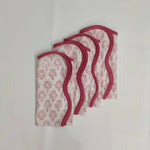 Piping Wave scallop napkin Designer Cotton Napkins, Set of 4, Colourful  Pink Tree on White Fabric, Print by Hand Block,Cloth Napkins gift