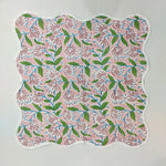 Floral Cotton Pink Piping wave scallop napkin, personalised gift ,Sustainable Cloth Cotton Napkins Set of 4, Print by Hand Block