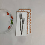 Gold White linen cloth scallop napkins set Wedding napkins for table decor 20''x20'' size set of 4 embroidered napkins