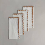 Gold White linen cloth scallop napkins set Wedding napkins for table decor 20''x20'' size set of 4 embroidered napkins