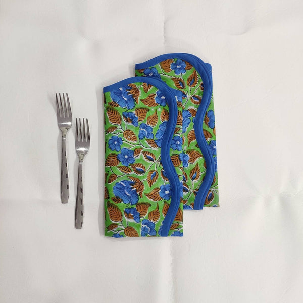 Green Flower Cotton Napkins, gift Napkins, Fabric Napkins, India Block Print Napkins, Cocktail Napkins, 20"x20"- Dinner Napkins