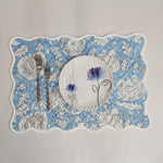 Light blue floral 4 Napkins and 4 Cotton Table quilted wave piped Placemats , Indian Vintage Handmade Floral Hand Block Printed Set
