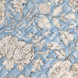Light blue floral 4 Napkins and 4 Cotton Table quilted wave piped Placemats , Indian Vintage Handmade Floral Hand Block Printed Set