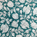 Teal blue floral 4 Napkins and 4 Cotton Table quilted wave piped Placemats , Indian Vintage Handmade Floral Hand Block Printed Set