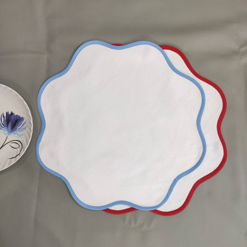 Table Linens PlaceMats White Piping Mats and Cotton round wave scallop cloth cocktail Placemats,fathers day gift