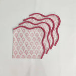 Piping Wave scallop napkin Designer Cotton Napkins, Set of 4, Colourful  Pink Tree on White Fabric, Print by Hand Block,Cloth Napkins gift