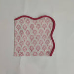 Piping Wave scallop napkin Designer Cotton Napkins, Set of 4, Colourful  Pink Tree on White Fabric, Print by Hand Block,Cloth Napkins gift