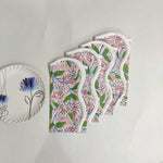 Floral Cotton Pink Piping wave scallop napkin, personalised gift ,Sustainable Cloth Cotton Napkins Set of 4, Print by Hand Block