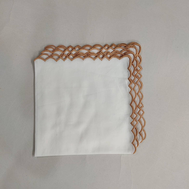 Gold White linen cloth scallop napkins set Wedding napkins for table decor 20''x20'' size set of 4 embroidered napkins