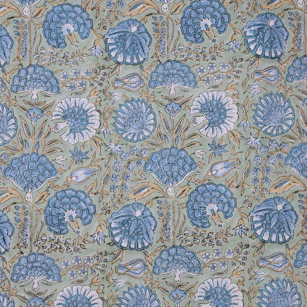 Asparagus Green Gad Hand-Block Printed Cotton Cloth