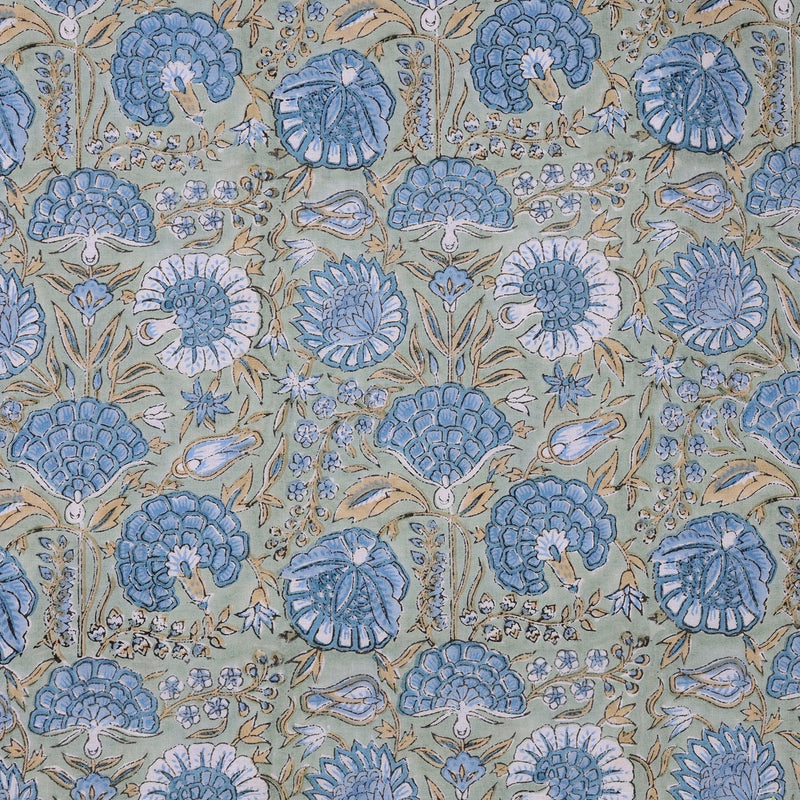 Asparagus Green Gad Hand-Block Printed Cotton Cloth