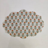Table Mat Green and beige India Block Print Quilted, Placemats, Scallop ,Set of 2 housewarming gift, Coffee Table Decorwave