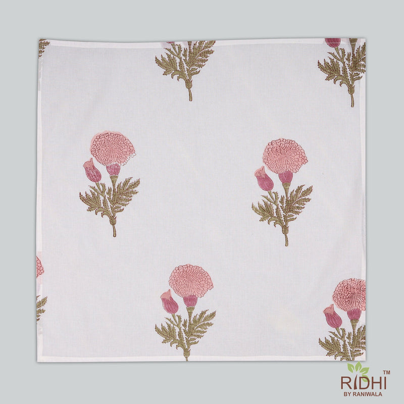 Salmon and Thulian Pink, Moss Green Indian Hand Block Printed 100% Pure Cotton Cloth Napkins, 9x9"- Cocktail Napkins, 20x20"- Dinner Napkins