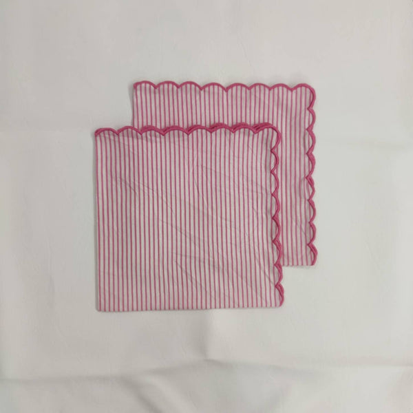 Punch Pink Stripes on White Design Cotton Cloth Napkin, India Block Print Napkins, Cocktail Napkin 20X20"Dinner Napkin
