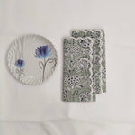 Designer Cotton Napkins with Trimming lace, Set of 4, Scallop edge Napkin,Hand block printed Sustainable Cloth Napkins